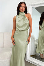 Violetta | Vestido largo drapeado de cuello alto