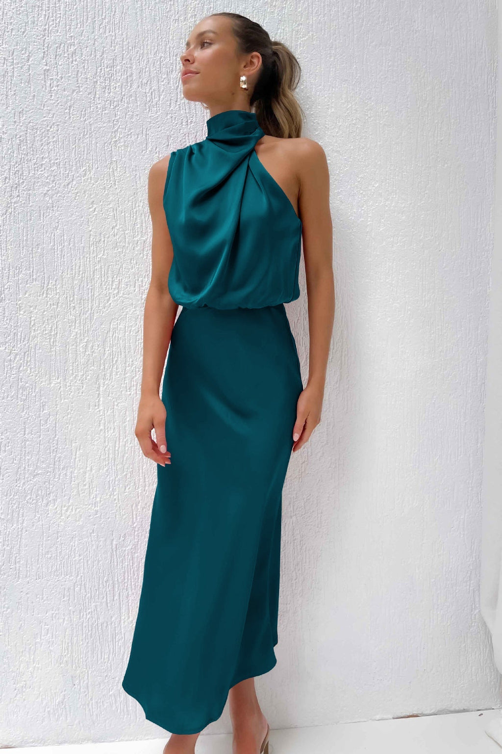 Violetta | Vestido largo drapeado de cuello alto