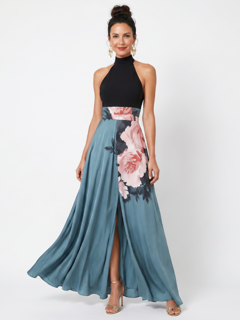 Alessira | Vestido halter floral con abertura