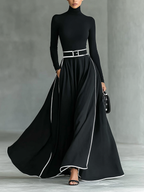 Gina | Vestido maxi de cuello alto con costuras en contraste