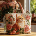 Bolso artesanal Gato naranja con rosas