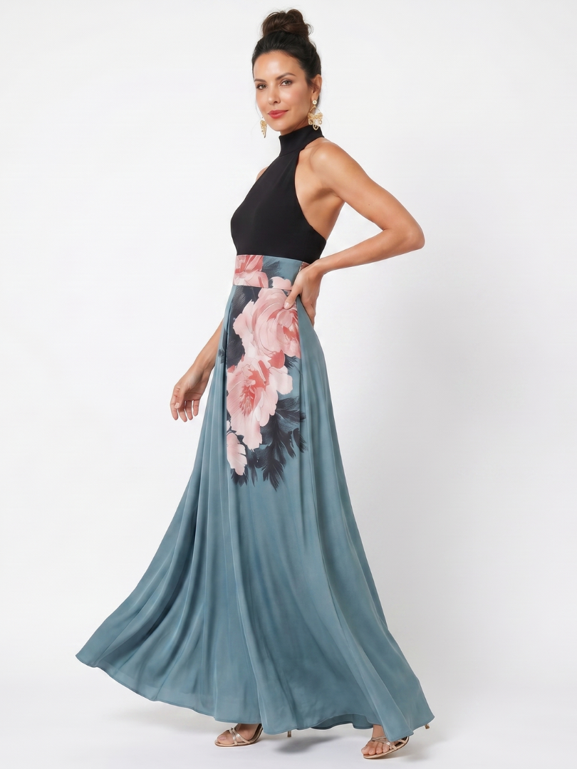 Alessira | Vestido halter floral con abertura