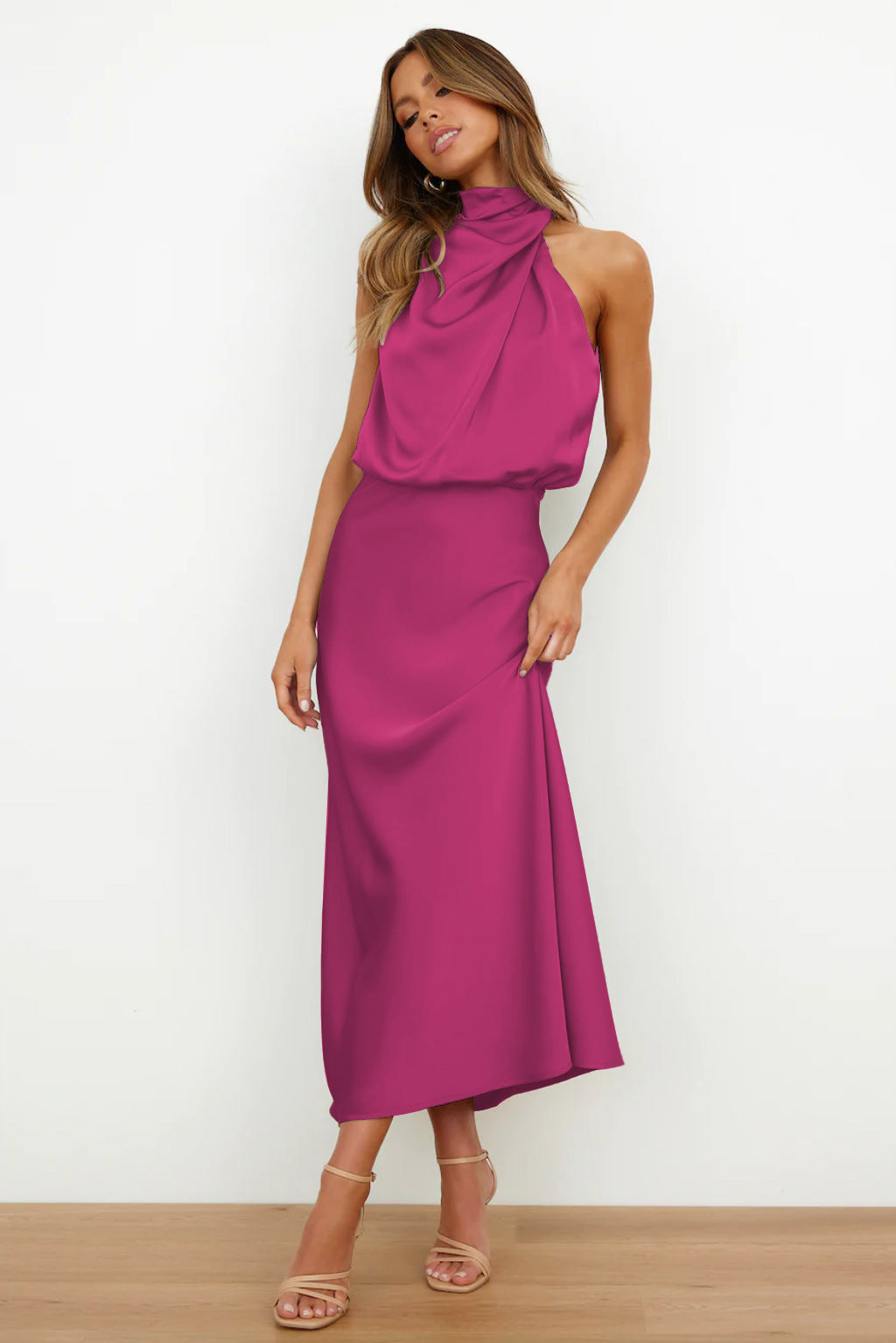 Violetta | Vestido largo drapeado de cuello alto