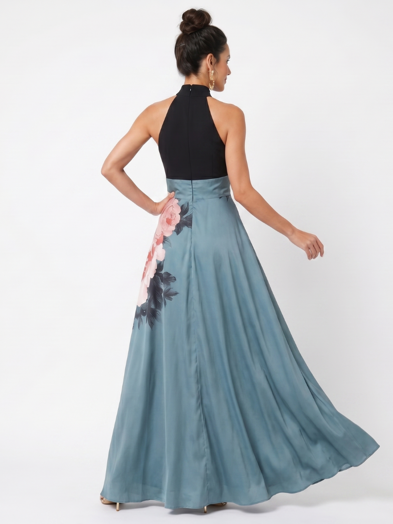 Alessira | Vestido halter floral con abertura