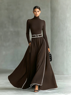 Gina | Vestido maxi de cuello alto con costuras en contraste