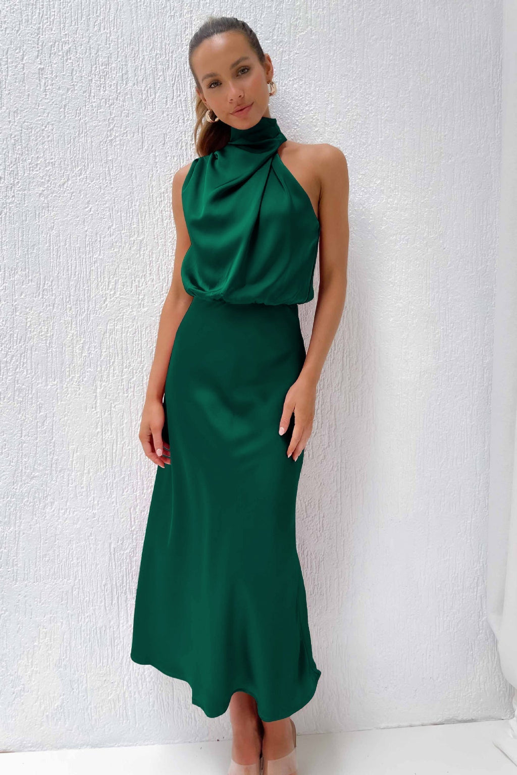 Violetta | Vestido largo drapeado de cuello alto
