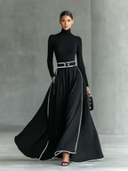Gina | Vestido maxi de cuello alto con costuras en contraste