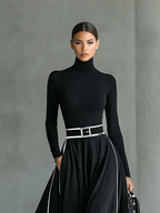Gina | Vestido maxi de cuello alto con costuras en contraste