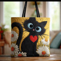 Bolso artesanal Gato negro con margaritas