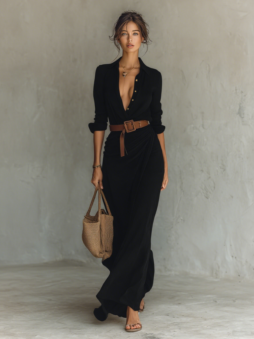 Alina | Vestido maxi camisero con cinturón