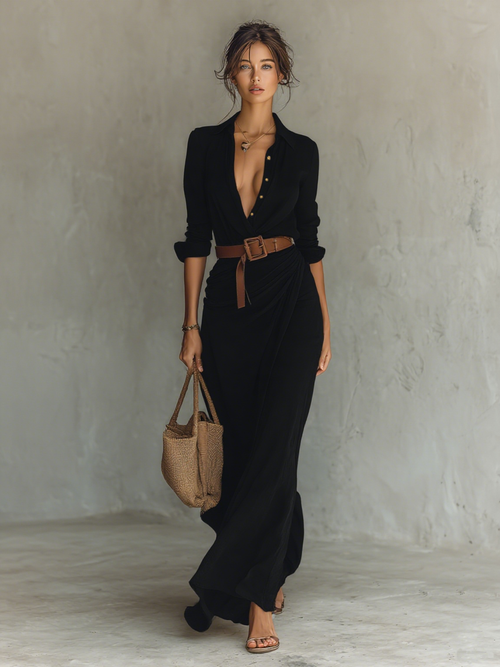 Alina | Abito lungo camisero con cintura