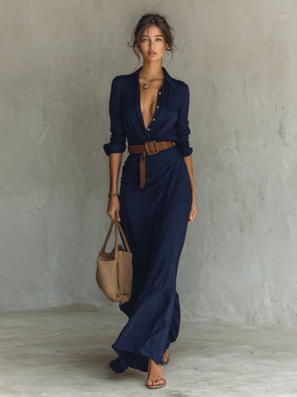 Alina | Vestido maxi camisero con cinturón