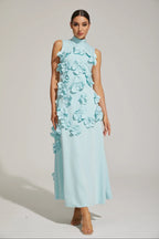Camellia | Vestido maxi de lujo con flores en relieve