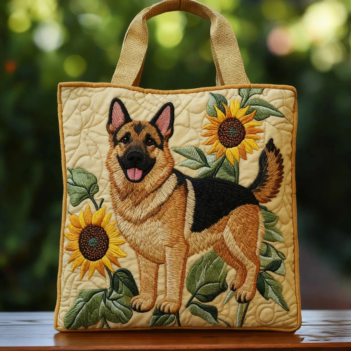 Bolso artesanal Pastor alemán floral