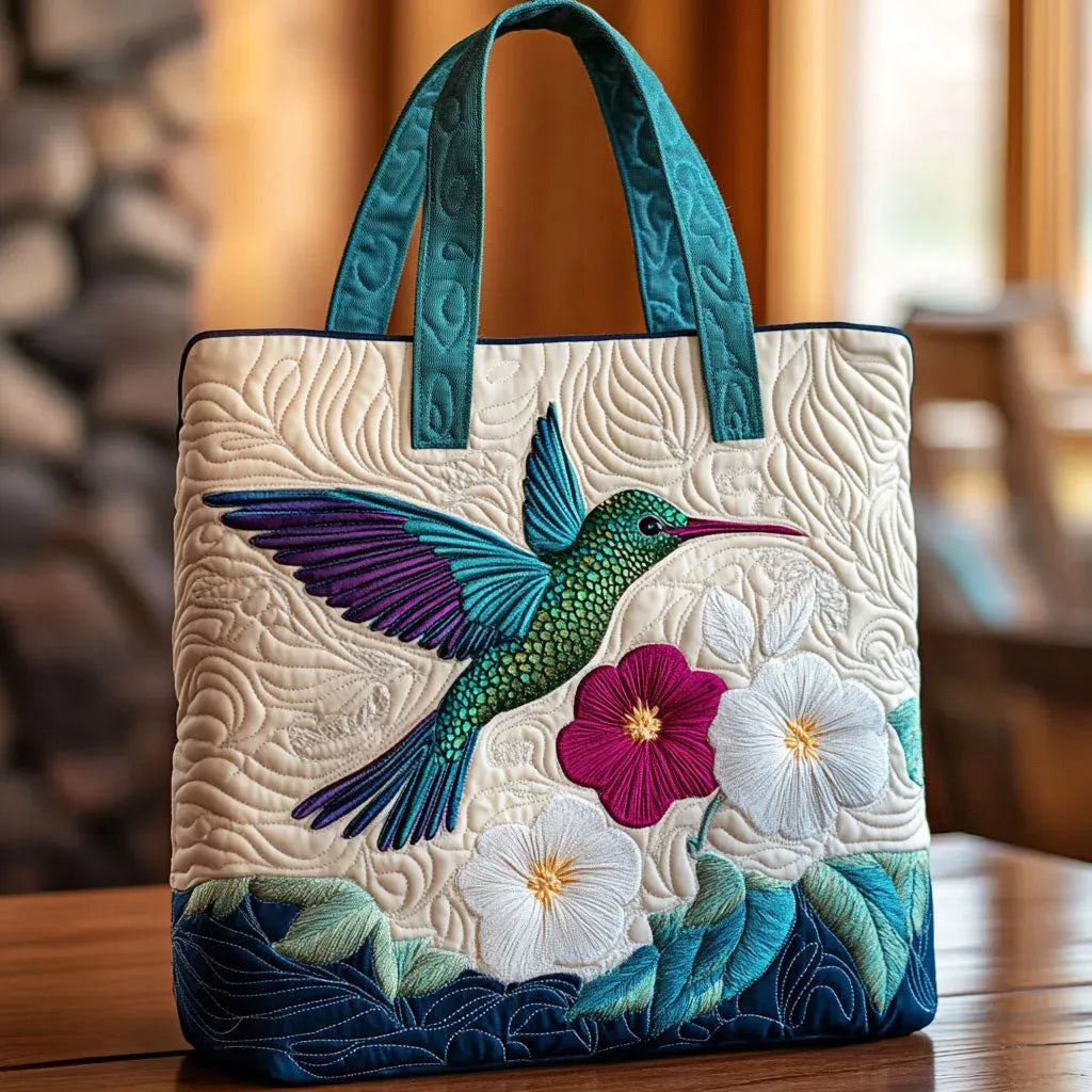 Bolso artesanal Colibrí y flor blanca