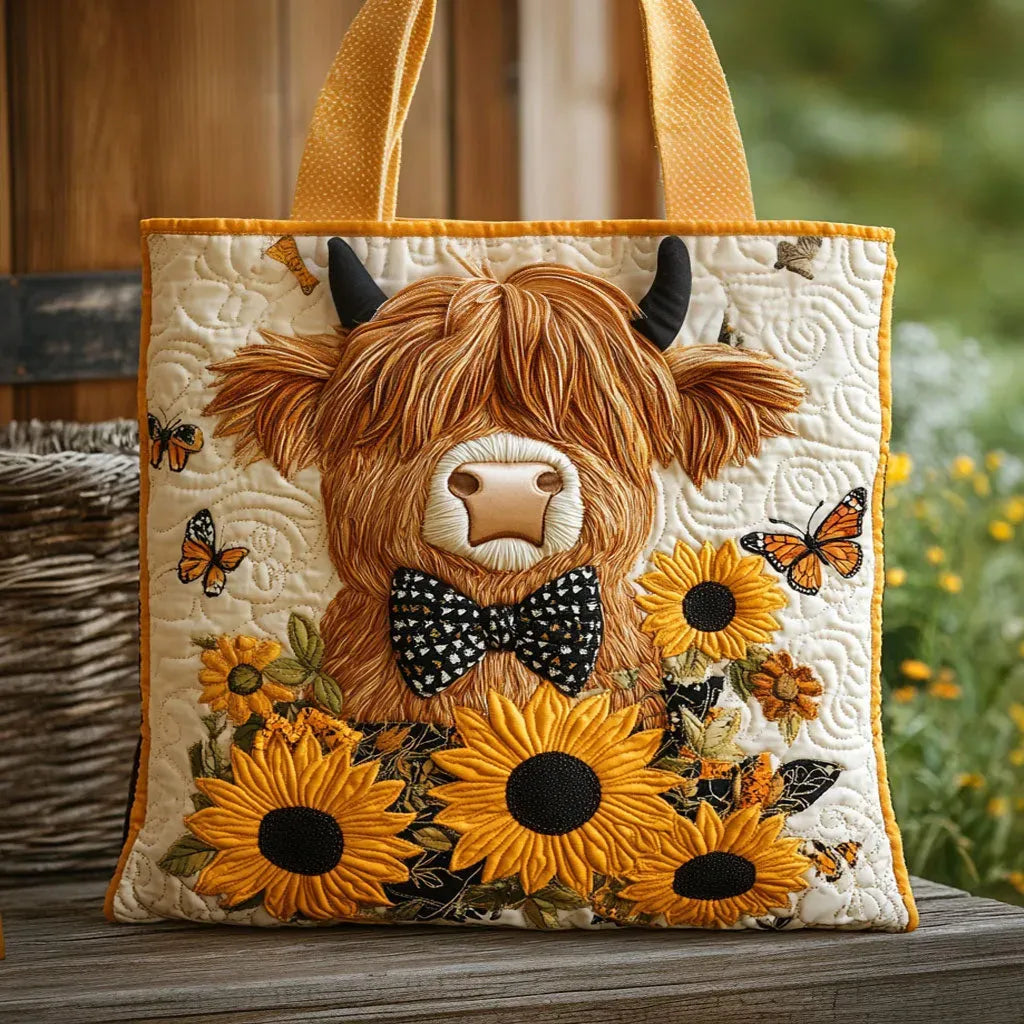 Bolso artesanal Vaca highland y girasoles
