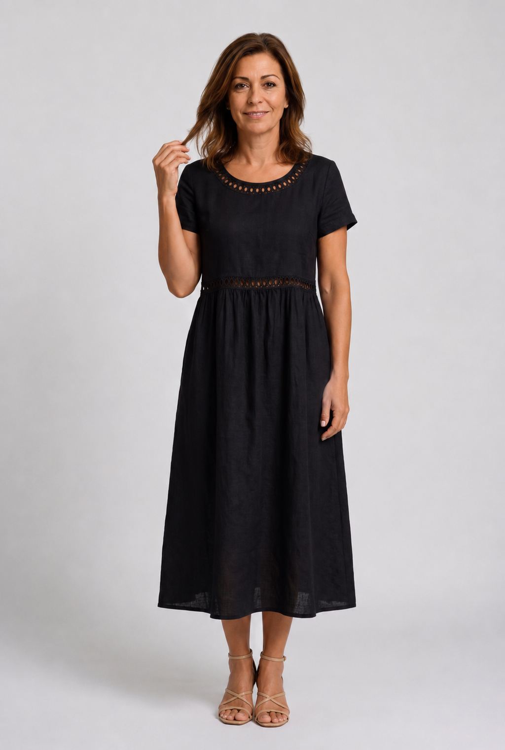 Livia | Vestido midi bordado de mezcla de lino