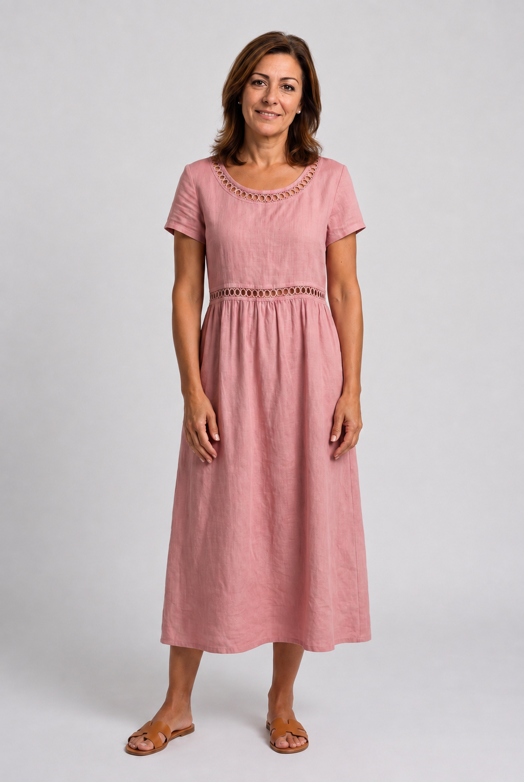 Livia | Vestido midi bordado de mezcla de lino