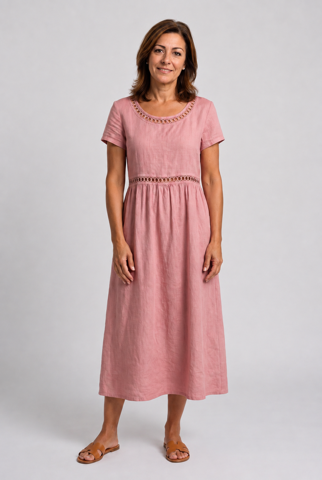 Livia | Vestido midi bordado de mezcla de lino