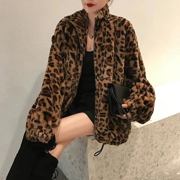 Lidia | Abrigo de pelo estampado de leopardo