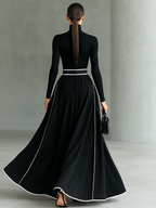 Gina | Vestido maxi de cuello alto con costuras en contraste