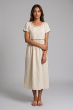 Livia | Vestido midi bordado de mezcla de lino