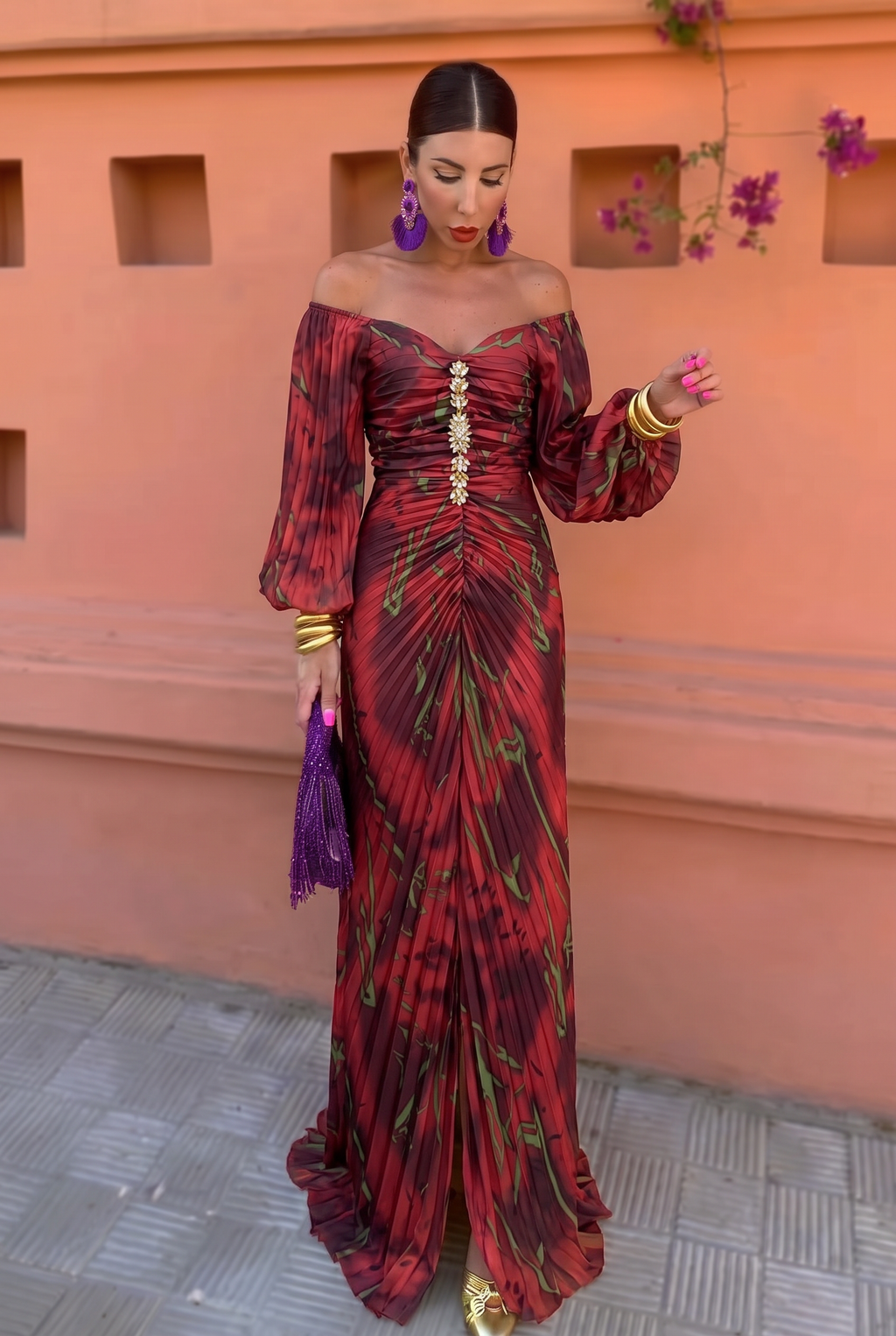 Gregoria | Vestido largo floral con escote profundo