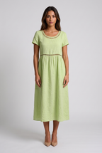 Livia | Vestido midi bordado de mezcla de lino