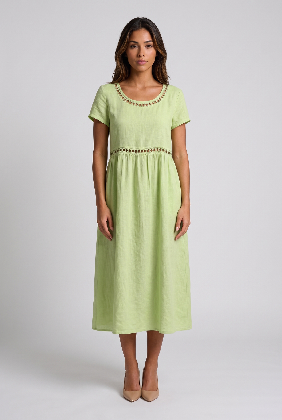 Livia | Vestido midi bordado de mezcla de lino