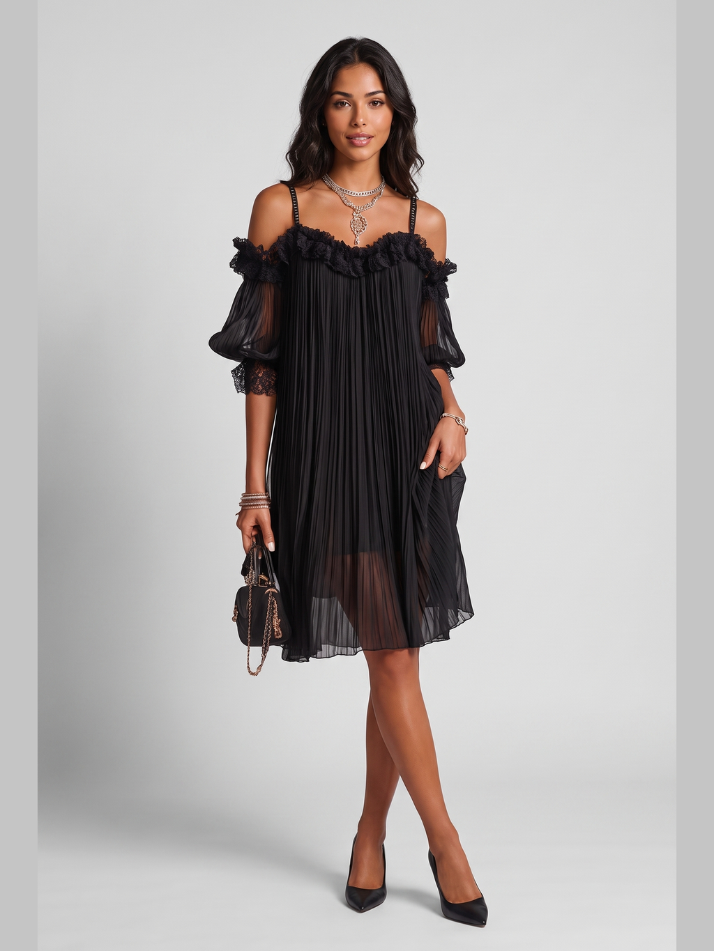 Noemí | Vestido corto negro de hombros descubiertos