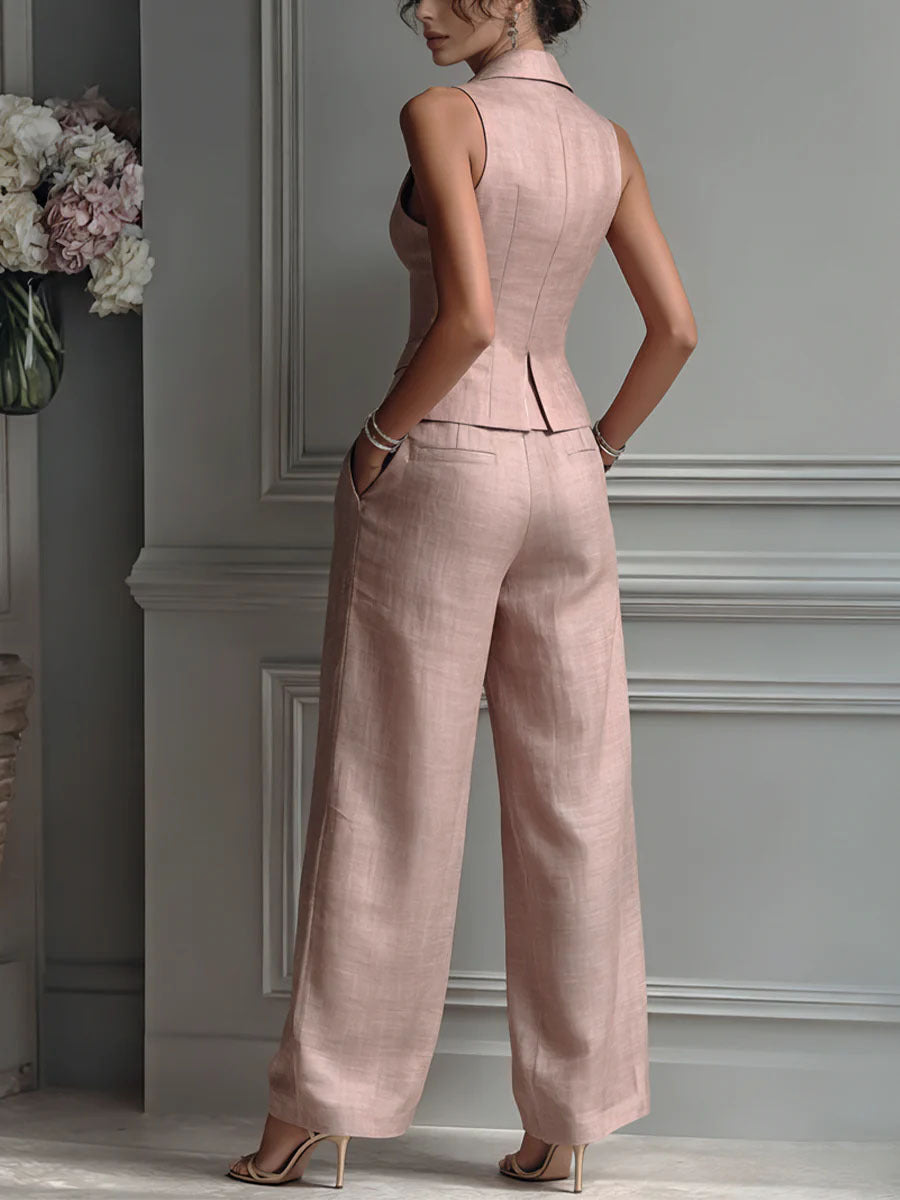 Donna - Conjunto de dos piezas para mujer con cuello en V y botones