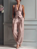 Donna - Conjunto de dos piezas para mujer con cuello en V y botones