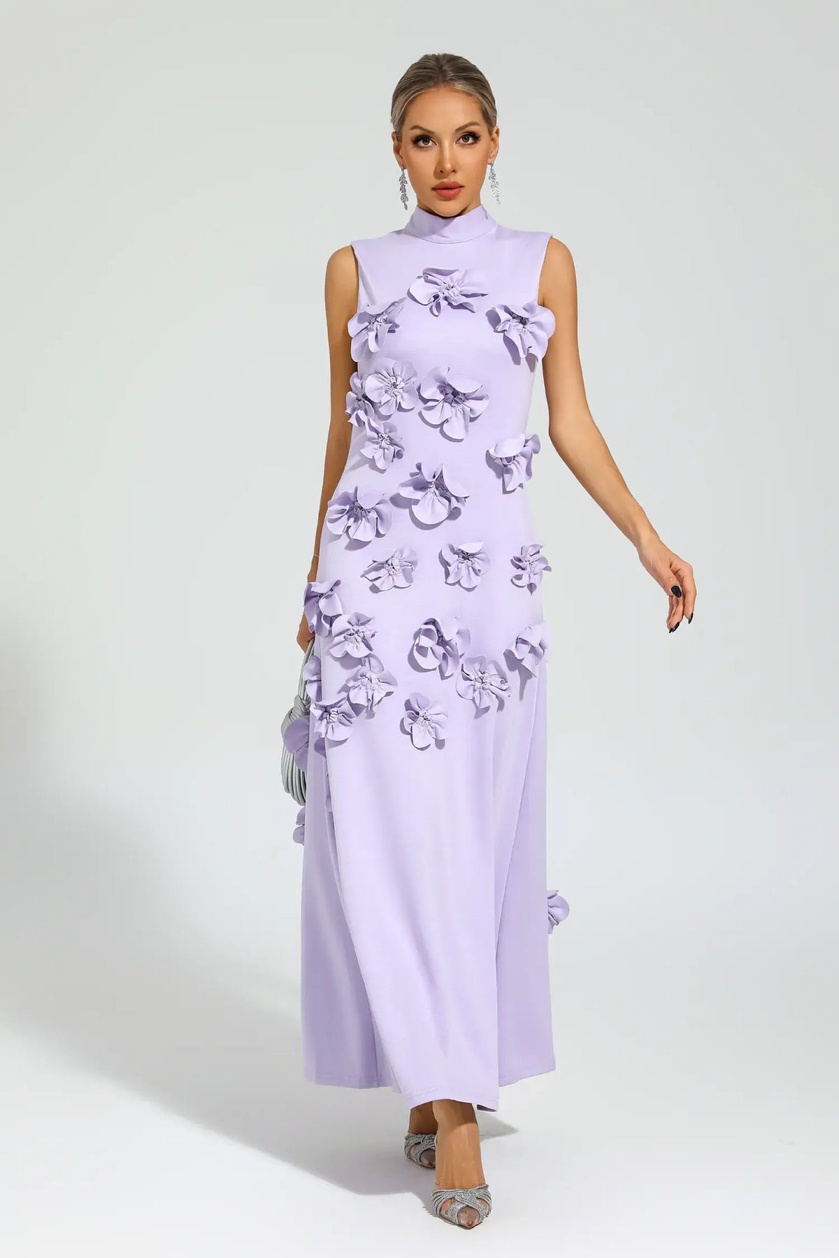 Camellia | Vestido maxi de lujo con flores en relieve