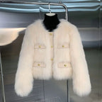 Susana | Chaqueta corta de pelo con botones dorados