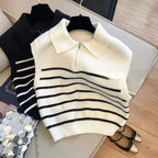 Macarena | Chaleco de punto a rayas con solapa