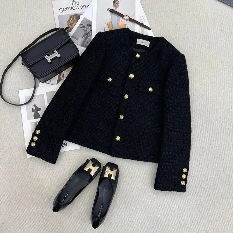 Vanesa | Chaqueta tweed negra con bolsillos