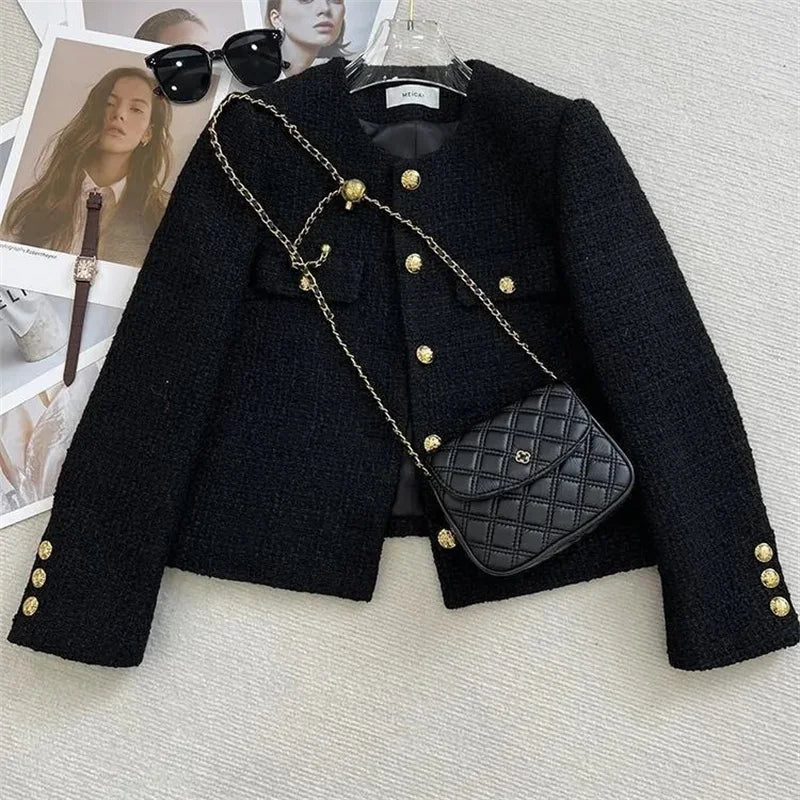 Vanesa | Chaqueta tweed negra con bolsillos