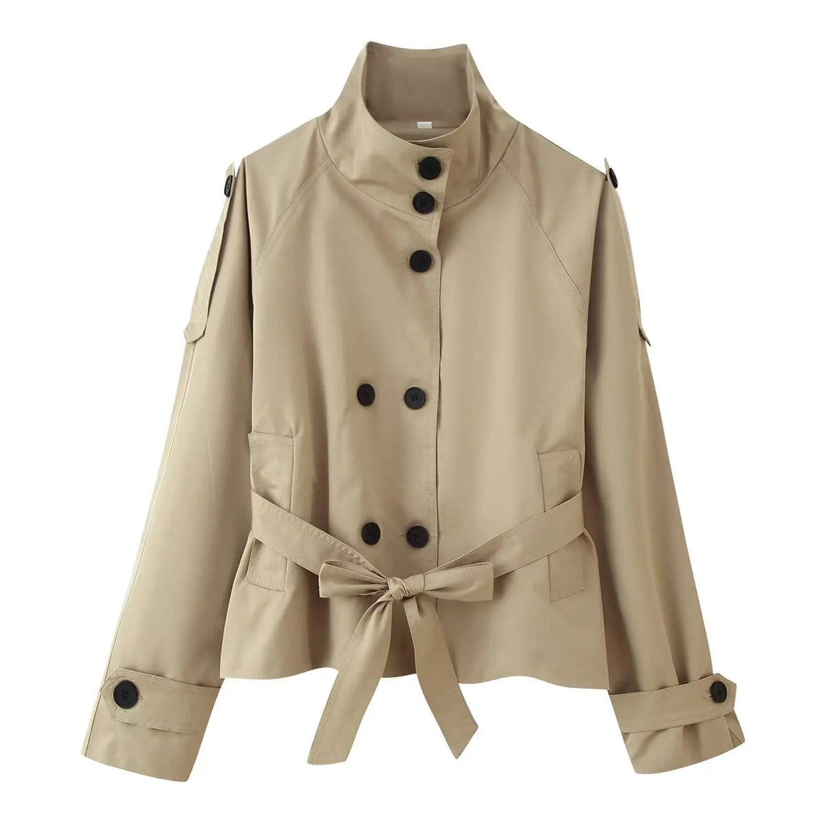 Pilar | Gabardina corta con cuello alto y cinturón