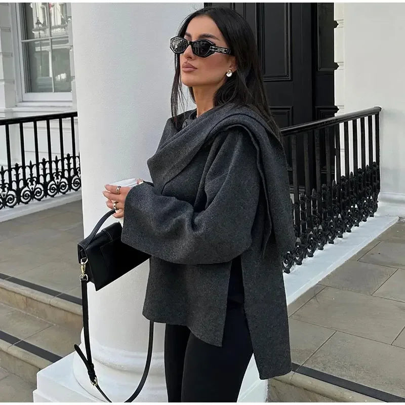 Rosa | Chaquetón de punto con bufanda integrada