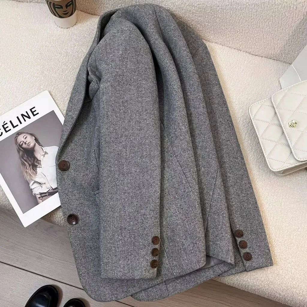 Amaia | Blazer gris de espiga con forro