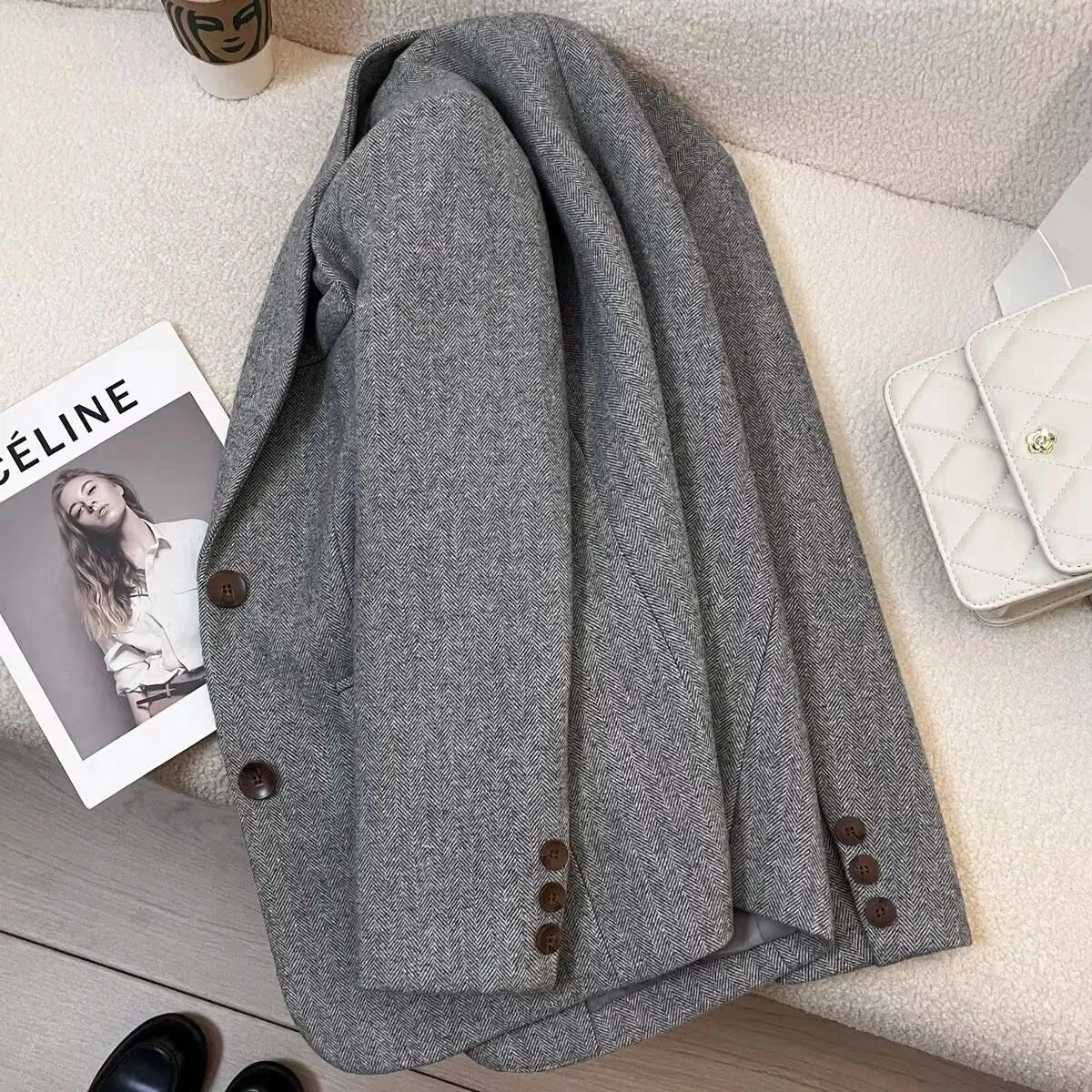Amaia | Blazer gris de espiga con forro