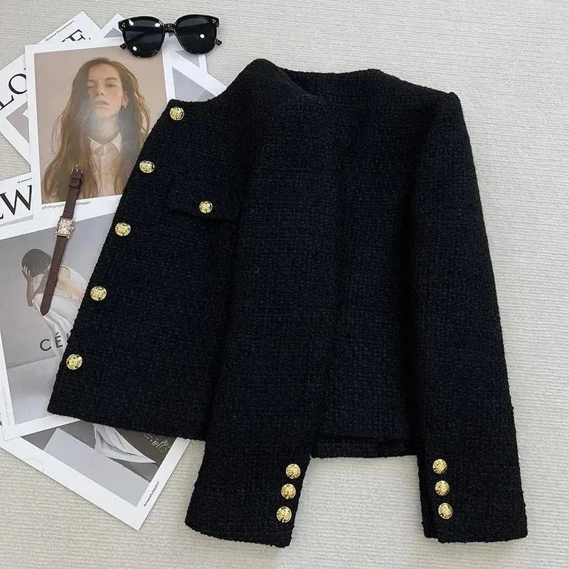 Vanesa | Chaqueta tweed negra con bolsillos