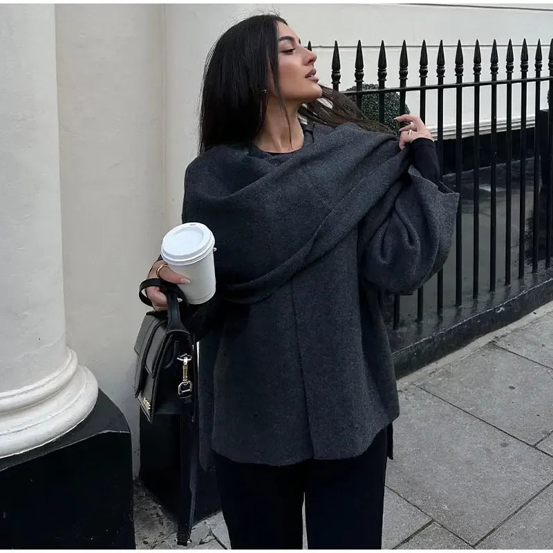Rosa | Chaquetón de punto con bufanda integrada