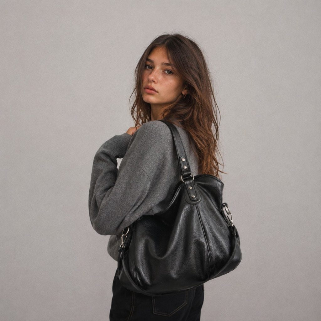 Agathe | Bolso bandolera negro brillante