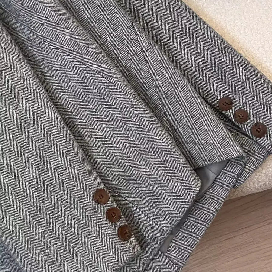 Amaia | Blazer gris de espiga con forro