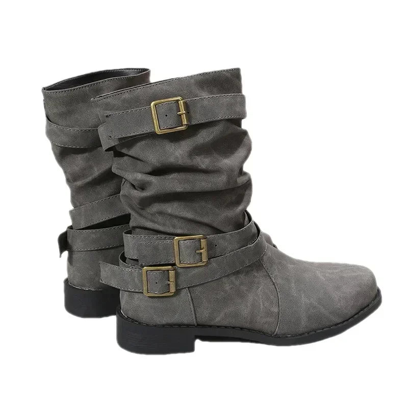 Olivia | Botas planas retro con hebillas