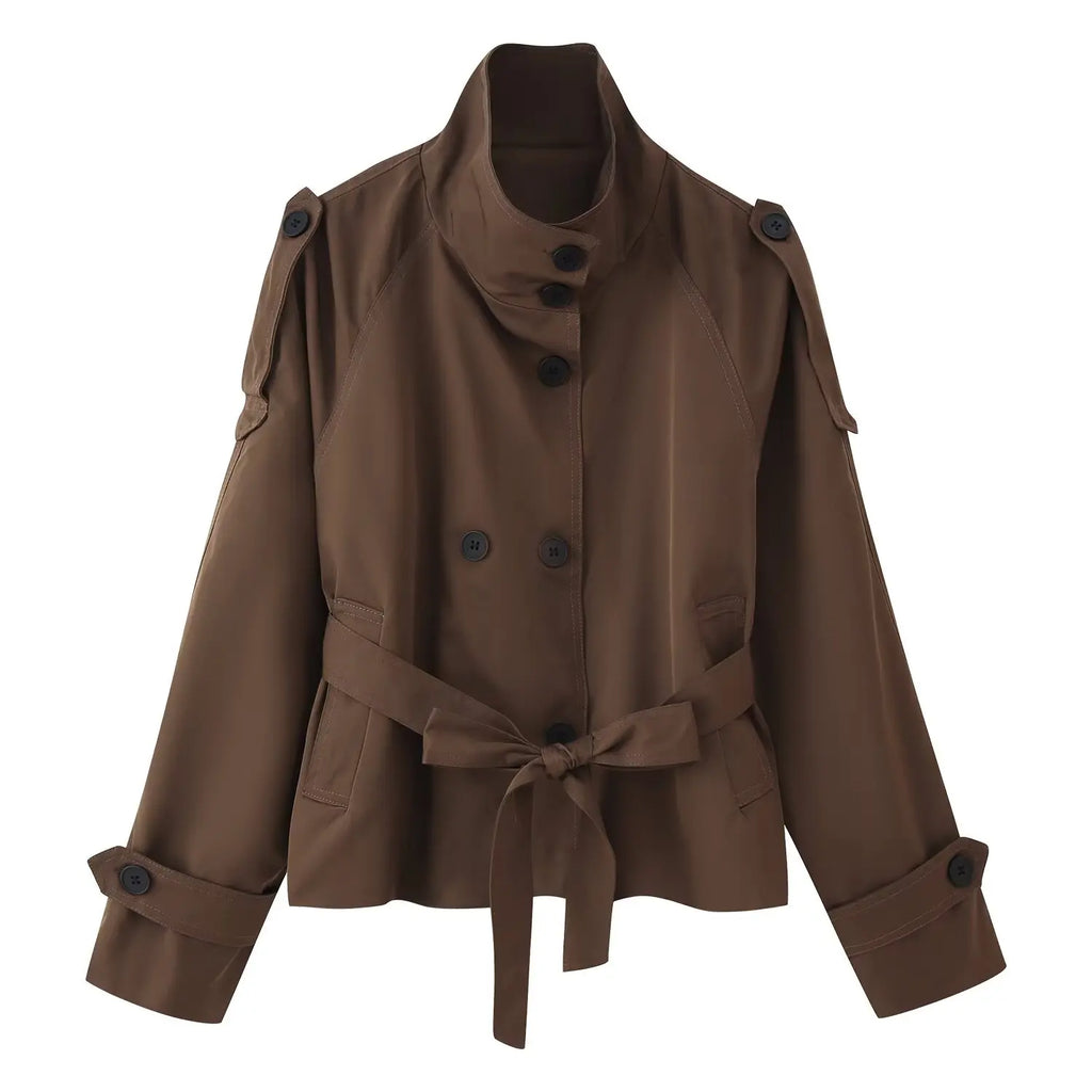 Pilar | Gabardina corta con cuello alto y cinturón