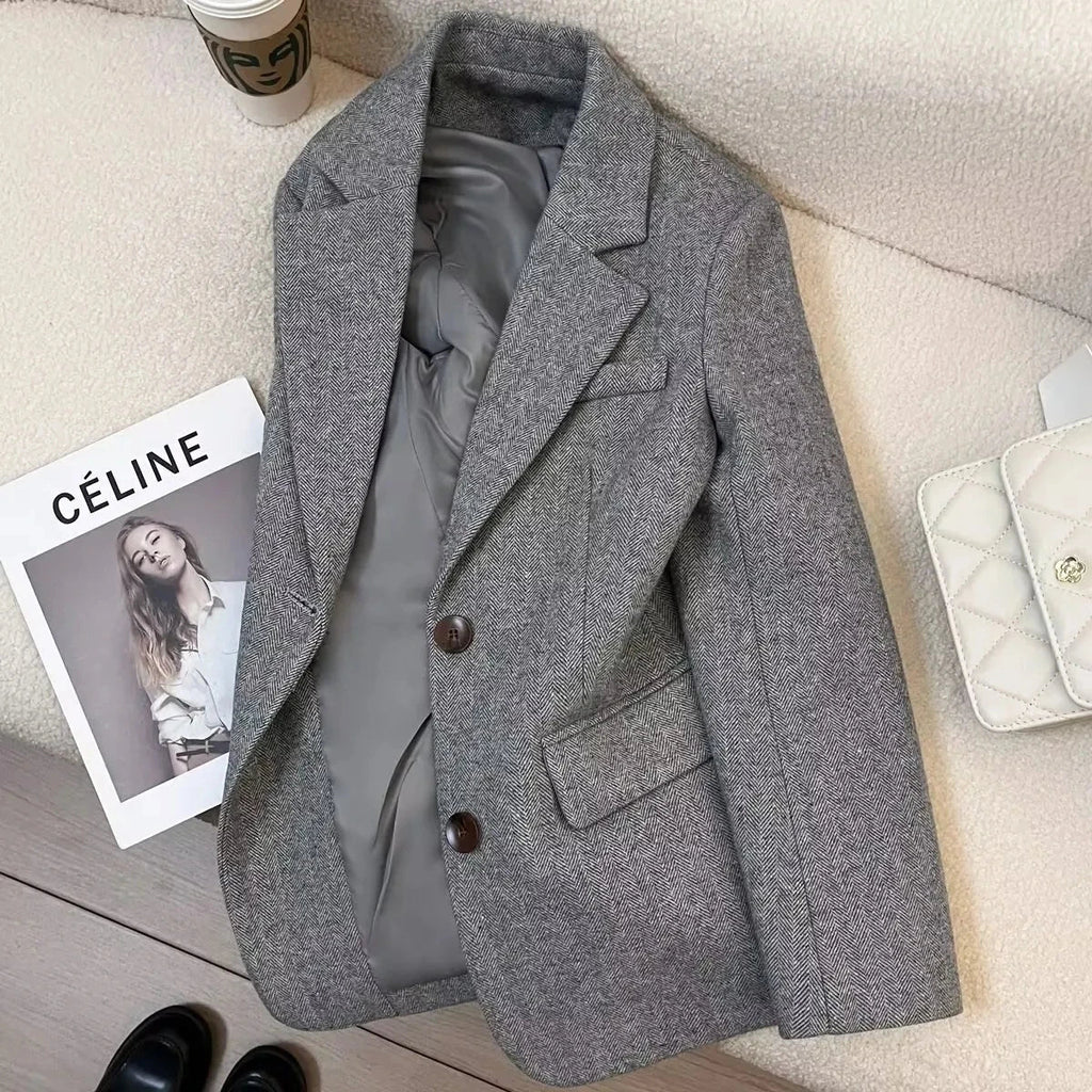 Amaia | Blazer gris de espiga con forro