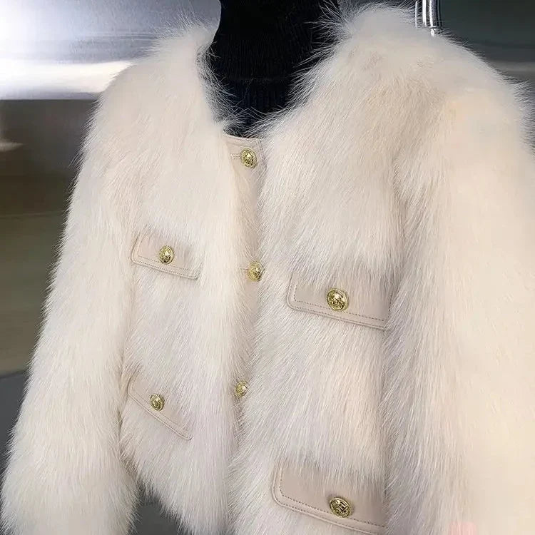 Susana | Chaqueta corta de pelo con botones dorados