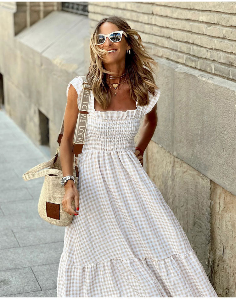 Lyra | Vestido maxi de cuadros vichy